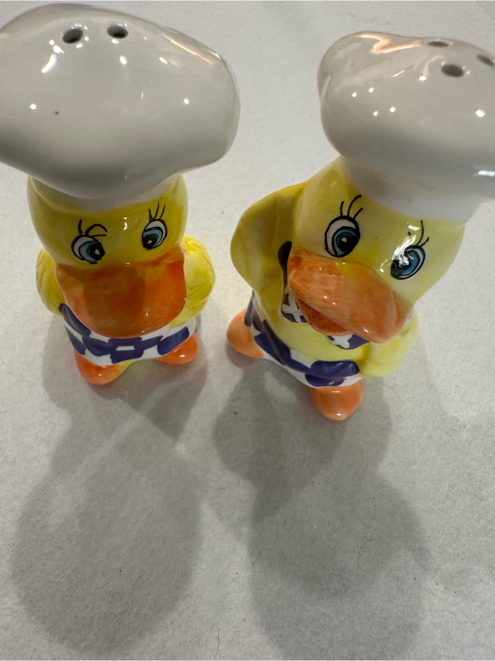 Yellow Ceramic Duck Chef Salt and Pepper Shakers - Pair